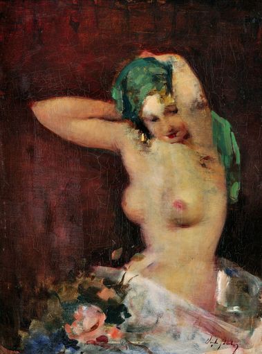 Akt so zelenou šatkou