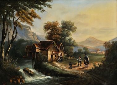 Romantická krajina s mlynom