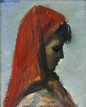 Hlava ženy v červenej šatke