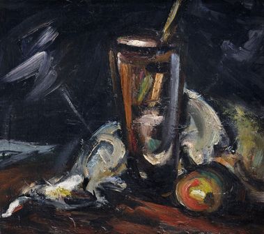 Zátišie s pohárom a ovocím