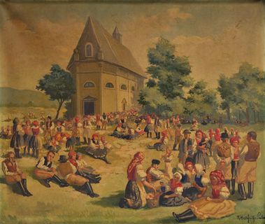 Pred kostolom na moravskom Slovácku