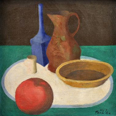 Zátišie s modrou fľašou