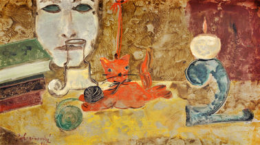 Zátišie s červenou mačkou