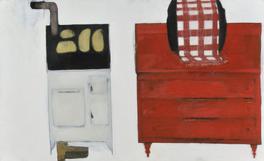 Zátišie s hriankami a zakrytým televízorom.