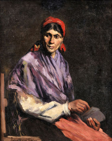 Žena s červenou šatkou