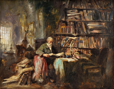 Učenec v knižnici