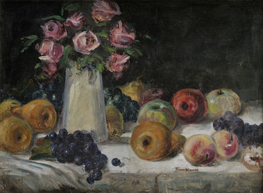 Zátišie s kvetmi a ovocím